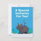 Niedlicher Nilpferd mit Vogel-Cartoon Einladung (Rückseite)