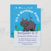 Niedlicher Nilpferd mit Vogel-Cartoon Einladung (Vorne/Hinten)