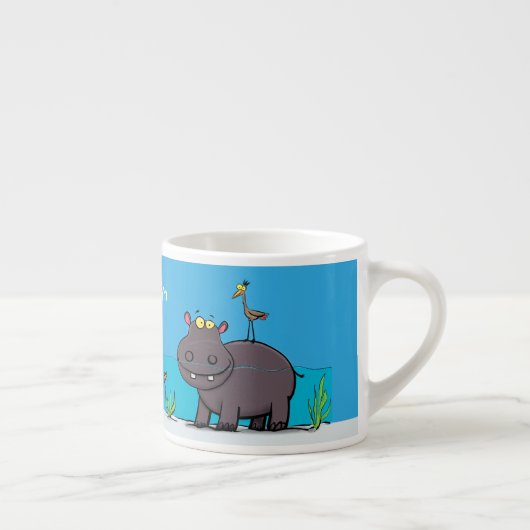 Niedlicher Nilpferd mit Vogel-Cartoon Espressotasse (Rechts)