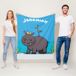 Niedlicher Nilpferd mit Vogel-Cartoon Fleecedecke