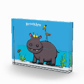 Niedlicher Nilpferd mit Vogel-Cartoon Fotoblock (Rechts)