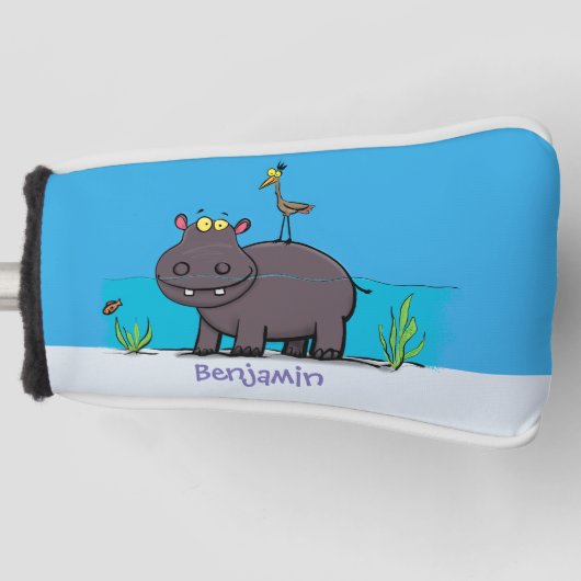 Niedlicher Nilpferd mit Vogel-Cartoon Golf Headcover (Vorderseite)