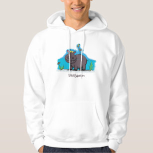 Niedlicher Nilpferd mit Vogel-Cartoon Hoodie