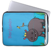 Niedlicher Nilpferd mit Vogel-Cartoon Laptopschutzhülle (Vorderseite)