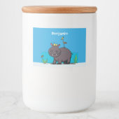 Niedlicher Nilpferd mit Vogel-Cartoon Lebensmitteletikett (Vorderseite)