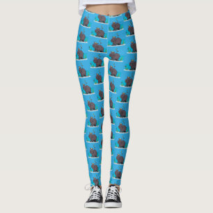 Niedlicher Nilpferd mit Vogel-Cartoon Leggings