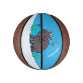 Niedlicher Nilpferd mit Vogel-Cartoon Mini Basketball (Vertikal)