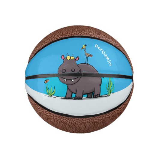 Niedlicher Nilpferd mit Vogel-Cartoon Mini Basketball (Vorderseite)