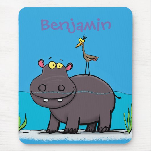 Niedlicher Nilpferd mit Vogel-Cartoon Mousepad (Vorne)