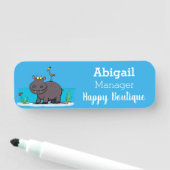 Niedlicher Nilpferd mit Vogel-Cartoon Namensschild (Beispiel)