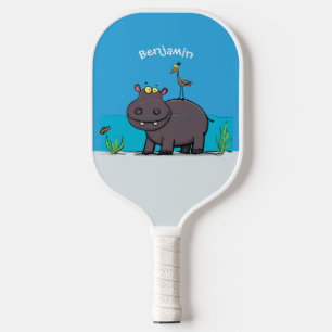 Niedlicher Nilpferd mit Vogel-Cartoon Pickleball Schläger