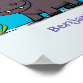 Niedlicher Nilpferd mit Vogel-Cartoon Poster (Ecke)