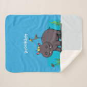 Niedlicher Nilpferd mit Vogel-Cartoon Sherpadecke (Vorderseite (Horizontal))