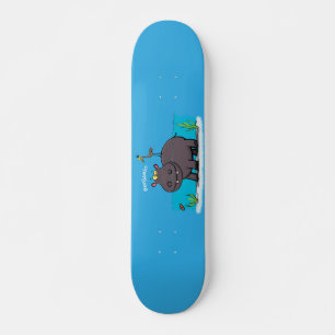 Niedlicher Nilpferd mit Vogel-Cartoon Skateboard