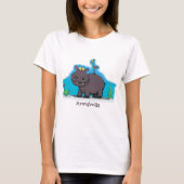 Niedlicher Nilpferd mit Vogel-Cartoon T-Shirt (Vorderseite)