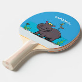Niedlicher Nilpferd mit Vogel-Cartoon Tischtennis Schläger (Vorderseite)