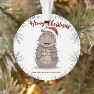 Niedlicher Nilpferd-Weihnachtsbaum-Zoo-Safari-Weih Ornament