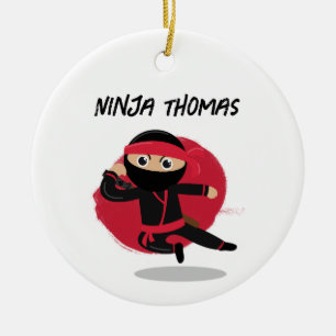 Niedlicher Ninja Warrior Black & Red Kids Individu Keramik Ornament