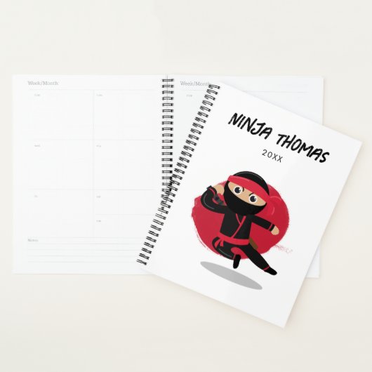 Niedlicher Ninja Warrior Black & Red Kids Kalender Planer (Anzeige)