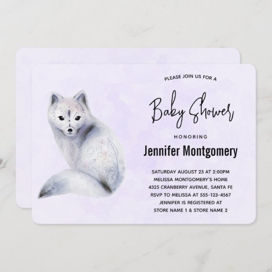 Niedlicher Nordic Fox mit Blumenmuster Baby-Dusche Einladung (Vorne/Hinten)
