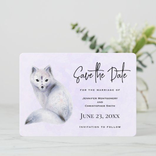 Niedlicher Nordic Fox mit Blumenmuster Save The Date (Stehend Vorderseite)