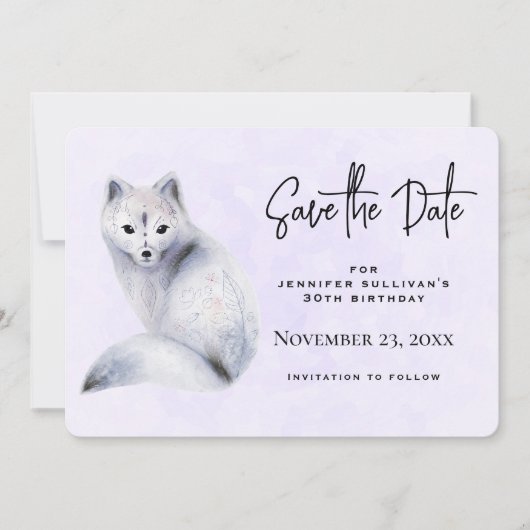 Niedlicher Nordic Fox mit Blumenmuster Save The Date (Vorderseite)