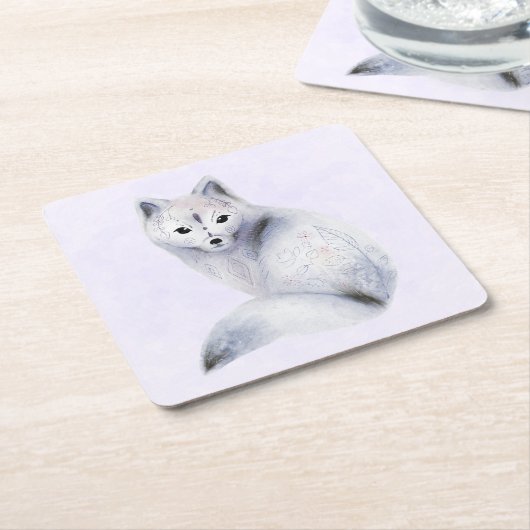 Niedlicher Nordic Fox mit floralen Markierungen Rechteckiger Pappuntersetzer (angewinkelt)