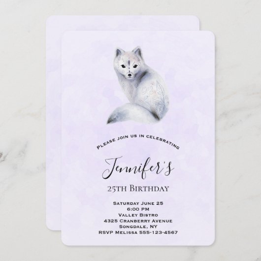 Niedlicher Nordischer Fox mit Blumendesigns zum Ge Einladung (Vorne/Hinten)