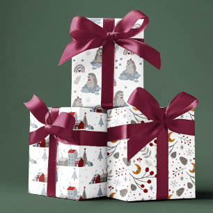 Niedlicher nordischer Weihnachtsbaum Igel Geschenkpapier Set