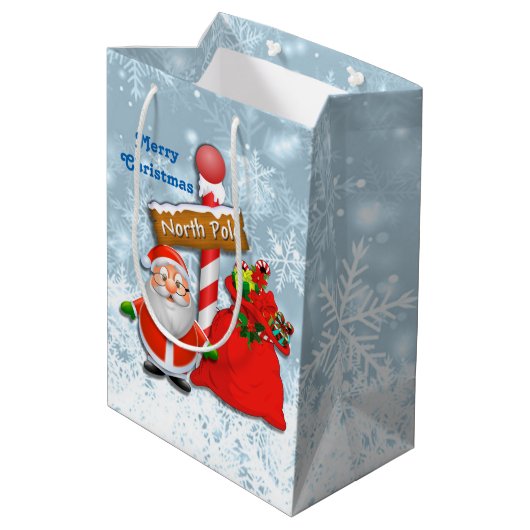 Niedlicher Nordpol Santa Mittlere Geschenktüte (Rückseite Schrägansicht)