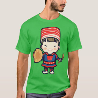 Niedlicher norwegischer Drummer Boy in traditionel T-Shirt