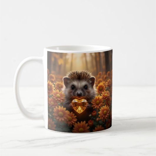Niedlicher November-Igel mit Topas-Herz Kaffeetasse (Links)
