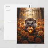 Niedlicher November-Igel mit Topas-Herz Postkarte (Vorne/Hinten)