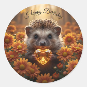Niedlicher November-Igel mit Topas-Herz Runder Aufkleber