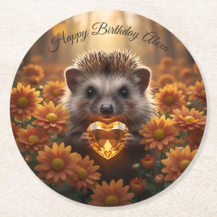 Niedlicher November-Igel mit Topas-Herz Runder Pappuntersetzer