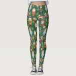 Niedlicher Nutcracker Ballet Green Leggings<br><div class="desc">Whimsikisches und magisches Mischmedienmuster aus Weihnachtsgeschenkfiguren und Imitaten goldene Schneeflocken,  Glitzer und Blattwerk.</div>