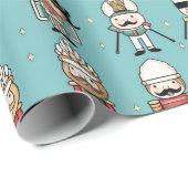 Niedlicher Nutcracker Cartoon Weihnachten Geschenkpapier (Rolleneckpunkt)