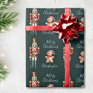 Niedlicher Nutcracker Dark Green Personalisiert We Geschenkpapier