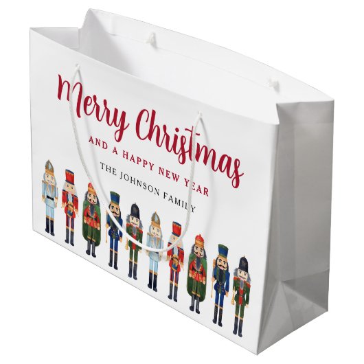 Niedlicher Nutcracker Frohe Weihnachten Große Geschenktüte (Rückseite Schrägansicht)