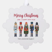 Niedlicher Nutcracker Frohe Weihnachtsschneeflocke Ornament Karte (Rückseite)