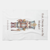 Niedlicher Nutcracker Name Eat Drink Sei fröhliche Geschirrtuch (Horizontal)