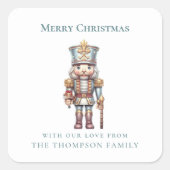 Niedlicher Nutcracker Name Frohe Weihnachten Quadratischer Aufkleber (Vorderseite)