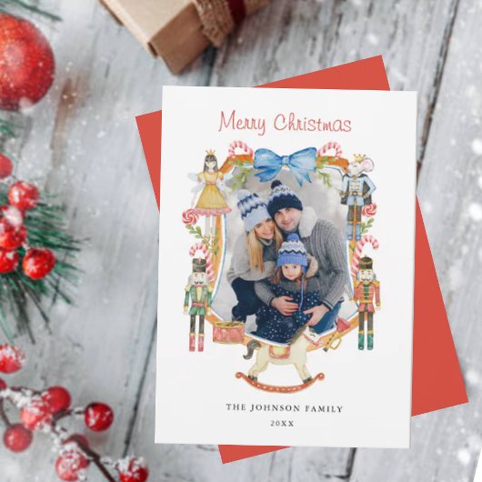 Niedlicher Nutcracker Weihnachtsrahmen für Fotos Feiertagskarte