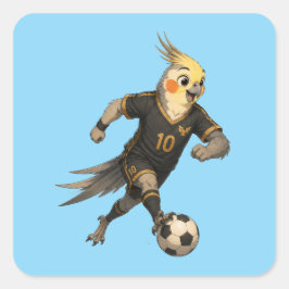 Niedlicher Nymphensittich-Fußballspieler Quadratischer Aufkleber