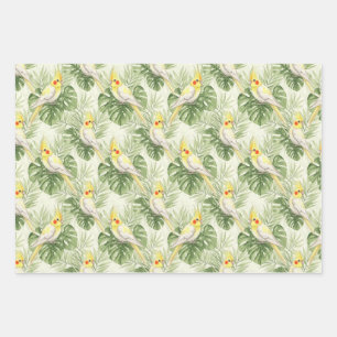 Niedlicher Nymphensittich mit tropischen Pflanzen  Geschenkpapier Set