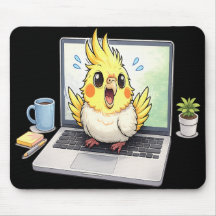 Niedlicher Nymphensittich-Vogel auf Laptop-Mauspad