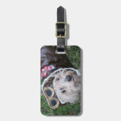 Niedlicher oberer Hund in Aviator-Uniform Gepäckanhänger (Vorderseite vertikal)