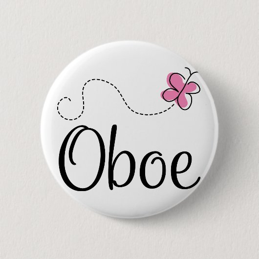 Niedlicher Oboe rosa Schmetterling Button (Vorderseite)