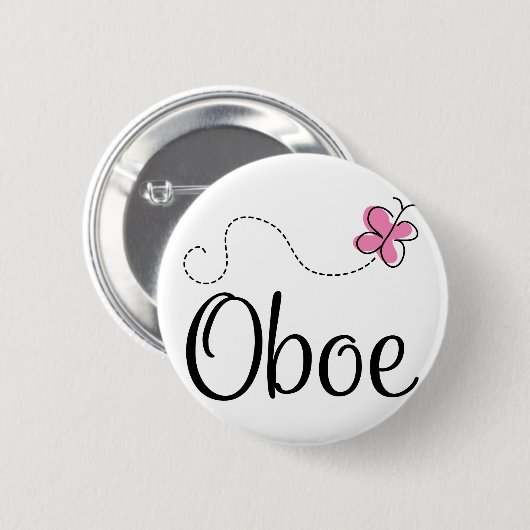 Niedlicher Oboe rosa Schmetterling Button (Vorne & Hinten)
