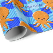 Niedlicher Octopus Cartoon Blau Karierter Individu Geschenkpapier (Rolleneckpunkt)